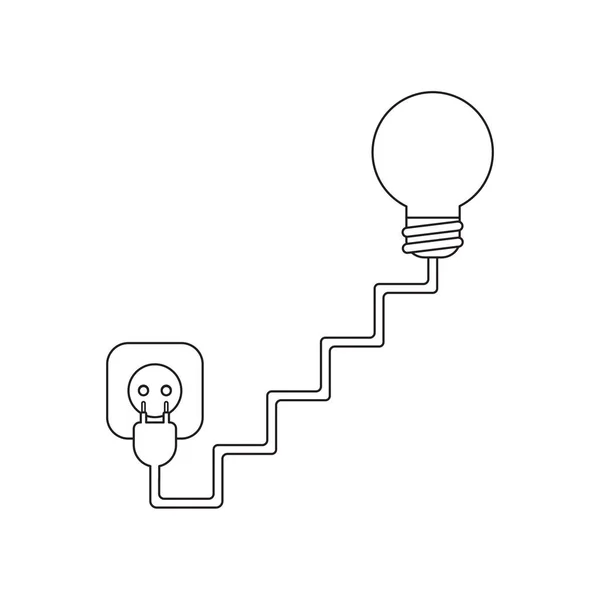 Concepto de icono vectorial de bombilla con cable de escaleras, enchufe y ou — Vector de stock