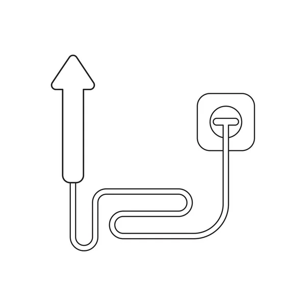 Conceito de ícone vetorial de seta movendo-se para cima com cabo e conectado — Vetor de Stock