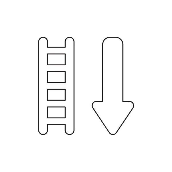Icône vectorielle concept d'échelle en bois avec flèche vers le bas . — Image vectorielle