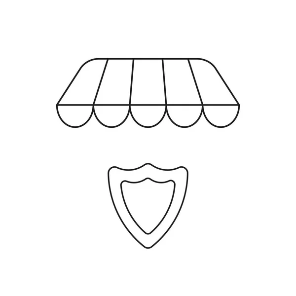 Icono de vector concepto de escudo bajo toldo de la tienda . — Vector de stock
