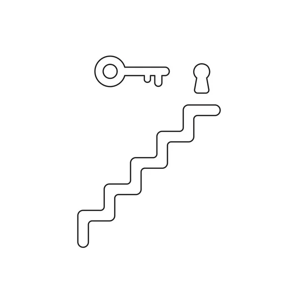 Conceito de ícone vetorial de buraco de fechadura, chave no topo das escadas . — Vetor de Stock
