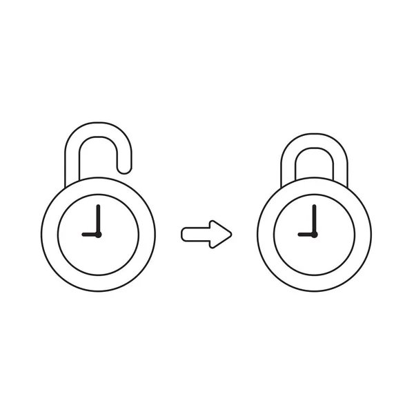 Concept d'icône vectorielle de cadenas d'horloge ouverts et fermés . — Image vectorielle