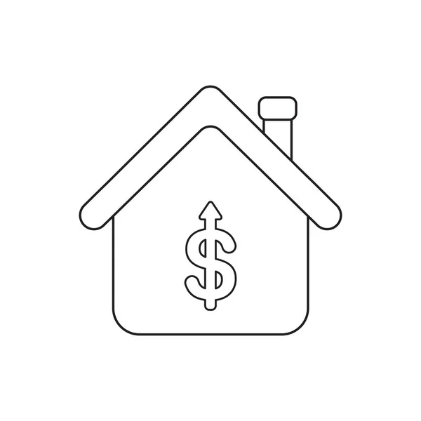 Concetto di icona vettoriale della freccia del dollaro che sale all'interno della casa . — Vettoriale Stock