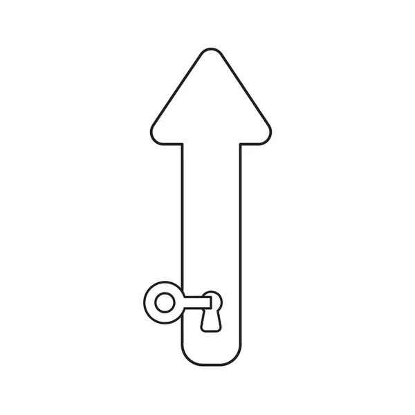 Conceito de ícone vetorial de seta para baixo com a chave no buraco da fechadura . — Vetor de Stock