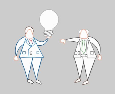 Elle çizilmiş vektör işadamı işçi kötü bir fikir ve patron sho var