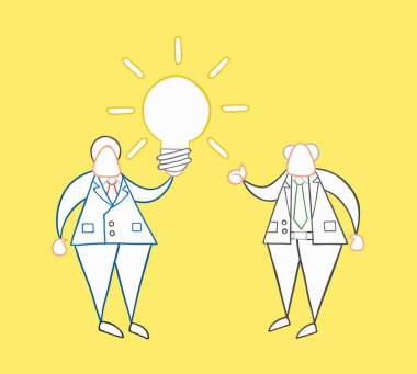 Elle çizilmiş vektör işadamı işçi iyi bir fikir ve patron sh var