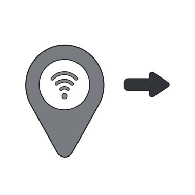 Wifi sembolü ile harita işaretçisinin vektör simgesi kavramı.