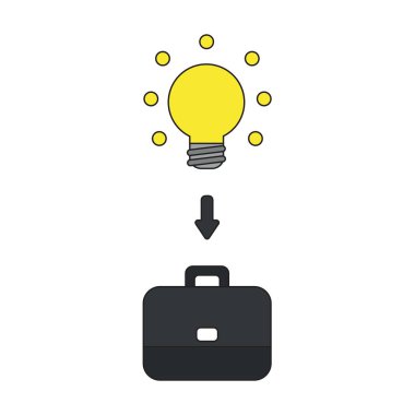 Evrak çantası parlayan ampul vektör simgesi kavramı.