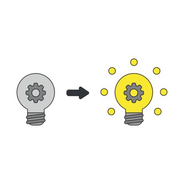 Ampul içinde dişli vektör simgesi kavramı ve parlayan.