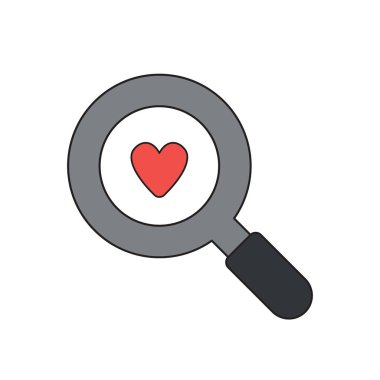 Büyüteçte kalbin vektör simgesi kavramı.