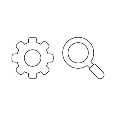 Büyüteçli dişli vektör simgesi kavramı.