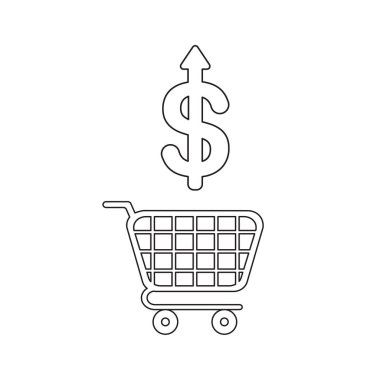 Dolar ok yukarı hareket ile alışveriş sepeti Vektör simgesi kavramı