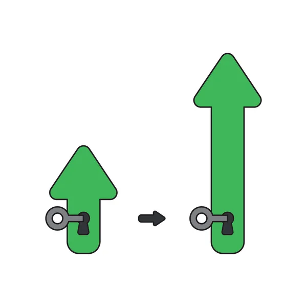 Icône vectorielle concept de flèche avec clé dans le trou de serrure et vers le haut . — Image vectorielle
