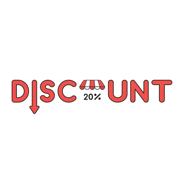 Vektor-Icon-Konzept des Discount-Wortes mit Pfeil nach unten und Prozent — Stockvektor