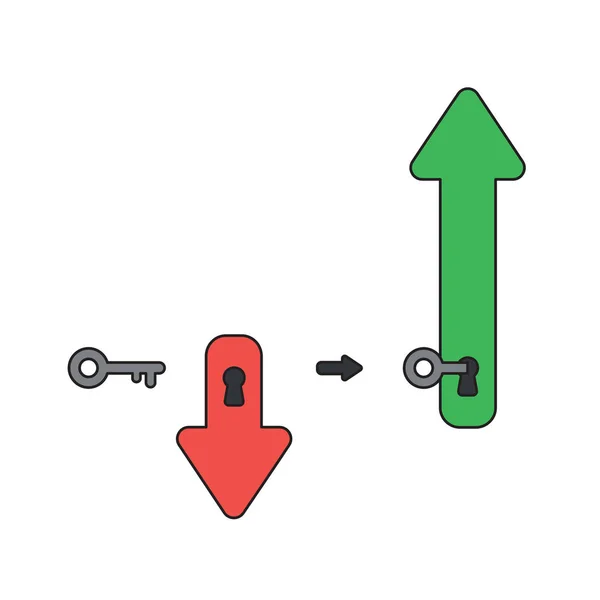 Vektor-Icon-Konzept des Pfeils mit Taste ins Schlüsselloch und nach unten und — Stockvektor