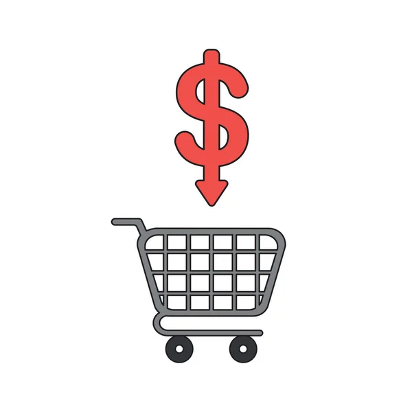 Vector icon concept of shopping cart with dollar arrow moving do — Stock Vector