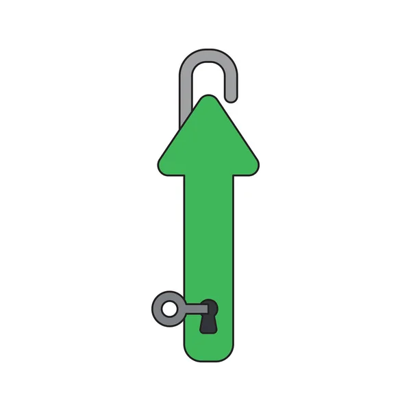 Concept d'icône vectorielle de clé dans le trou de serrure et le cadenas de flèche ouvert — Image vectorielle