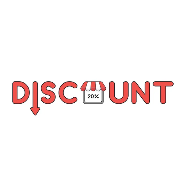 Vektor-Icon-Konzept des Discount-Wortes mit Pfeil nach unten und Prozent — Stockvektor