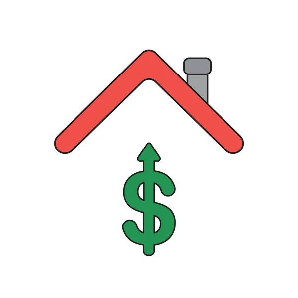 Concetto di icona vettoriale di freccia simbolo del dollaro sotto il tetto della casa . — Vettoriale Stock