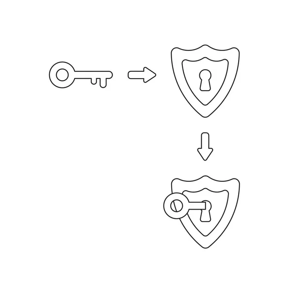 Concetto di icona vettoriale di scudo con chiave nel buco della serratura . — Vettoriale Stock