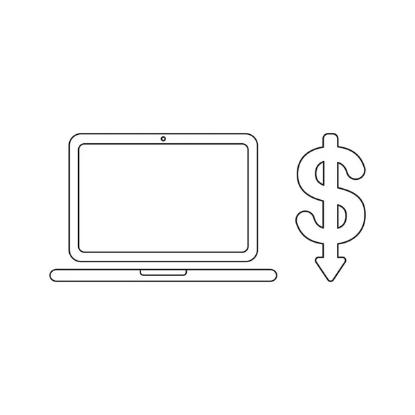 Vector icon concept of laptop computer with dollar symbol arrow — Stock Vector