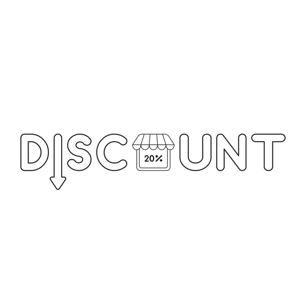 Vektor-Icon-Konzept des Discount-Wortes mit Pfeil nach unten und Prozent — Stockvektor