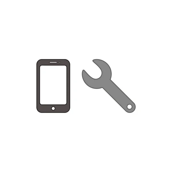 Conceito de ícone de vetor de smartphone de reparo com chave . — Vetor de Stock