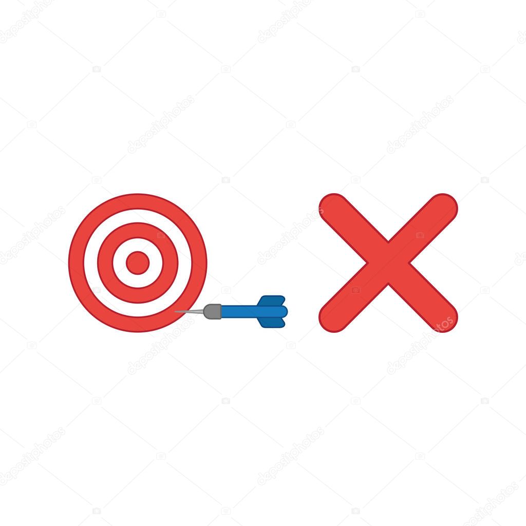Vector icon concept of bulls eye with dart in the side with x ma
