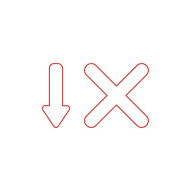 Aşağı yı işaret eden ok vektör simgesi kavramı ve x işareti.