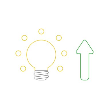 Ok yukarı hareket ile parlayan ampul Vektör simgesi kavramı.