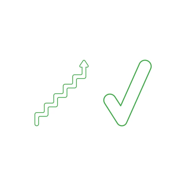 Concepto de icono vectorial de escaleras con flecha hacia arriba con marca de verificación . — Vector de stock