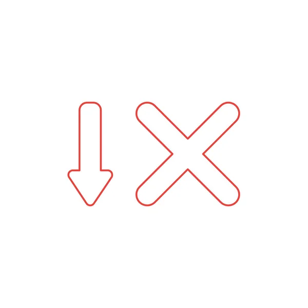 Conceito de ícone vetorial de seta apontando para baixo e marca x . —  Vetores de Stock