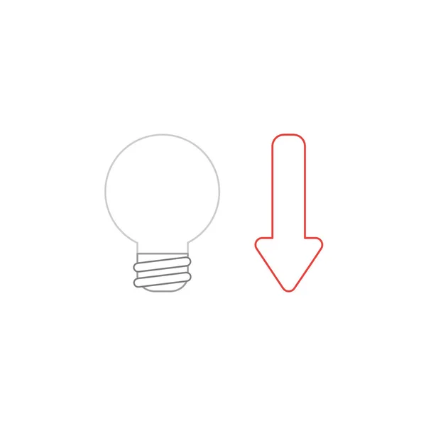 Icona vettoriale concetto di lampadina con freccia in movimento verso il basso . — Vettoriale Stock