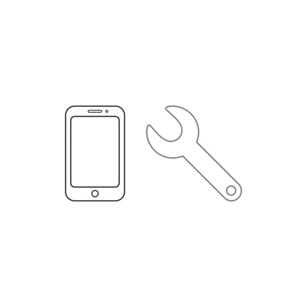 Conceito de ícone de vetor de smartphone de reparo com chave . —  Vetores de Stock