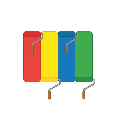 Kırmızı, sarı, mavi ve yeşil boya fırçalarının vektör simgesi kavramı