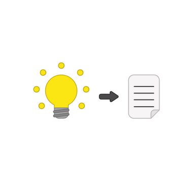 Parlayan ampul ve yazılı kağıt vektör simgesi kavramı.
