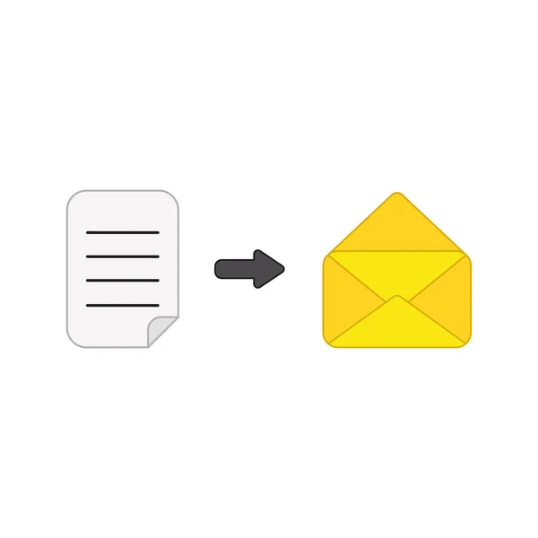 Vektor ikon begreppet skriftligt papper i öppen kuvert post. — Stock vektor