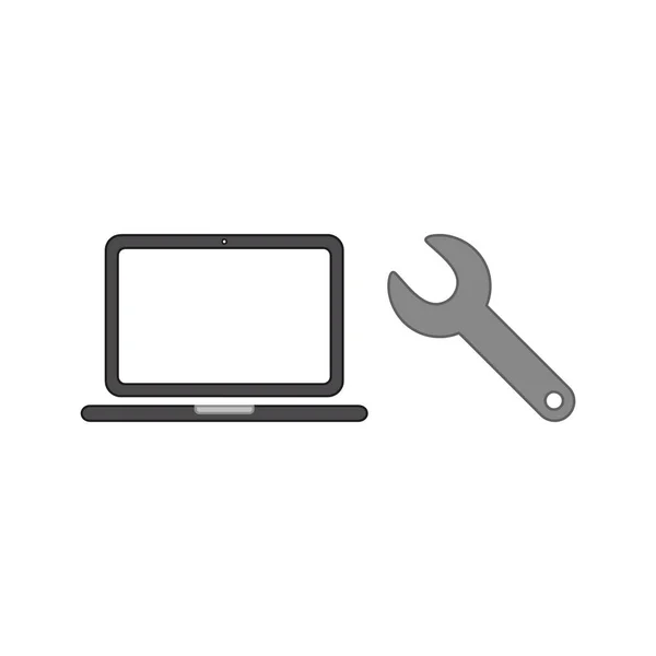 Conceito de ícone vetorial de computador portátil de reparação com chave . —  Vetores de Stock