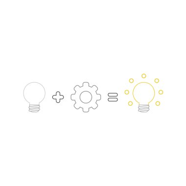 Gri ampul fikir artı dişli vektör simgesi kavramı glo eşittir