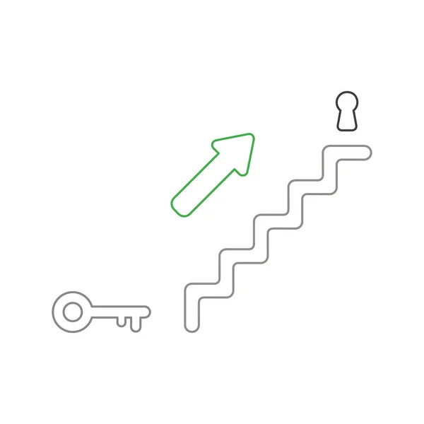 Concepto de icono vectorial de escaleras con llave y flecha que muestra el ojo de cerradura — Vector de stock