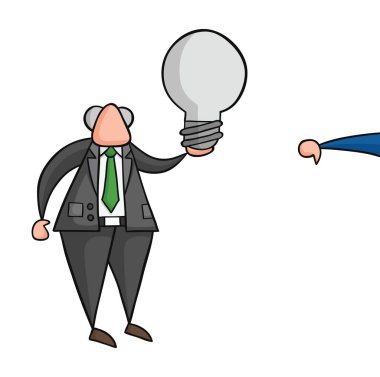 Kötü ampul kimliği tutan patron el çizilmiş vektör illüstrasyon