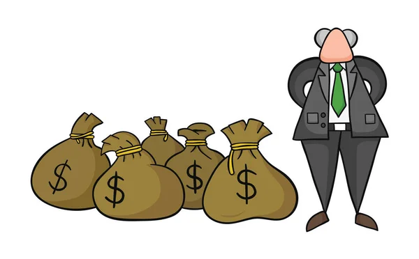 Ilustración vectorial dibujado a mano del jefe rico en dinero del dólar sa — Vector de stock