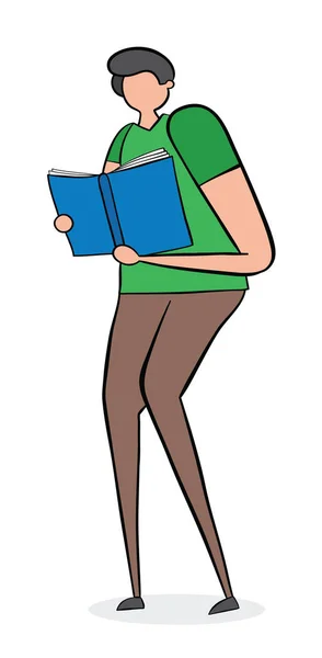 Man staan en lezen boek, hand getekende vector illustratie. B — Stockvector