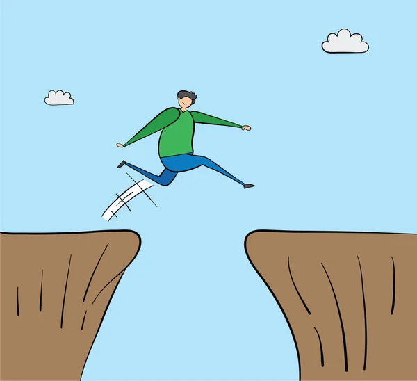 Homem pulando sobre o abismo, ilustração vetorial desenhada à mão. Preto ou... —  Vetores de Stock