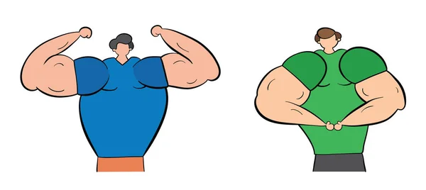 Muskulöse Männer zeigen ihre Muskeln, handgezeichnete Vektorillustration. — Stockvektor