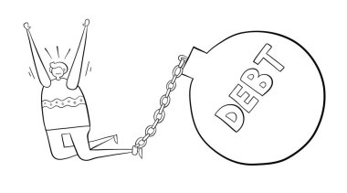 Adamın çok borcu var. elle çizilmiş vektör illüstrasyon. Siyah o