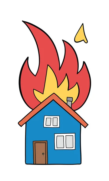 住宅火災、戸建住宅のベクトル手描きイラスト — ストックベクタ