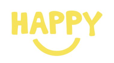 Gülümseyen ağız ile mutlu kelime vektör el çizilmiş Illustration.