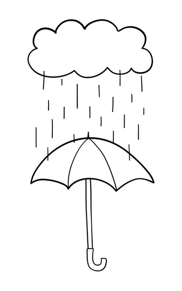 Vector hand-drawn illustration of it's raining and opened umbrel — Stock Vector