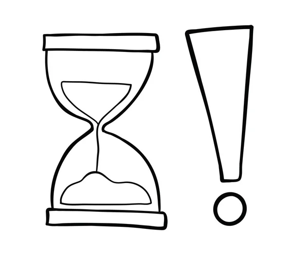 Vector hand getekende illustratie van zand horloge met uitroepteken ma — Stockvector